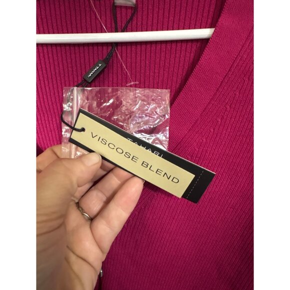 Tahari Womens Viscose Blend Ribbed Knit Cardigan Sweater M/M Arctic Pink New Wit - Picture 3 of 5